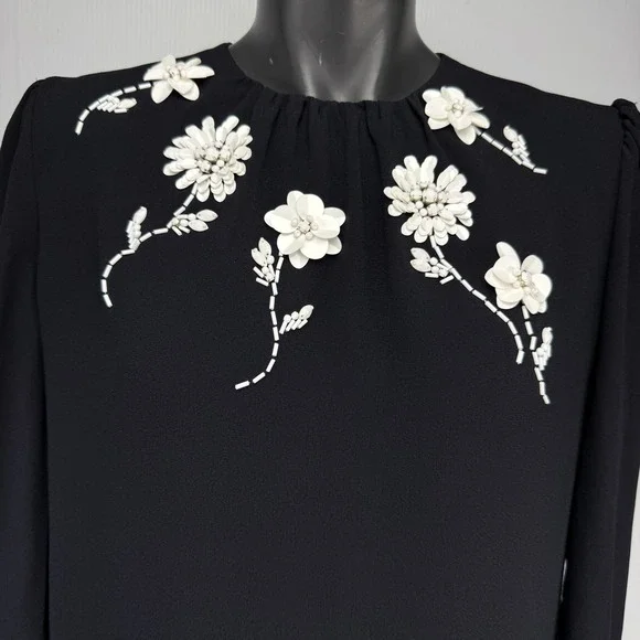 PRADA ASOTV Glamoretti Black Floral Beaded Embellished 3/4 Sleeve Blouse IT 42 - Picture 5 of 16